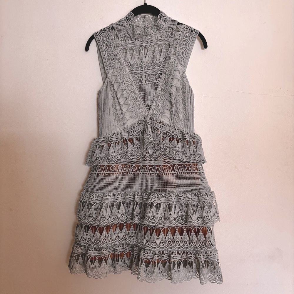 SELF-PORTRAIT Teardrop Guipure Panelled Mini Dress - Size 6 - Picture 7 of 11
